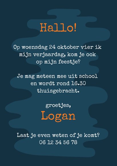 Kinderfeestje uitnodiging ruimte met aap, raket en planeten 3