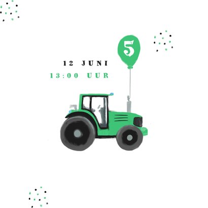 Kinderfeestje uitnodiging tractor hip confetti foto groen 2