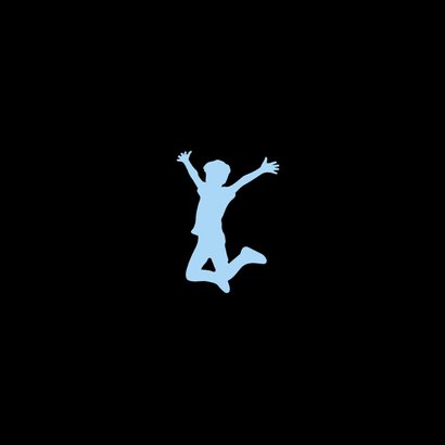 Kinderfeestje uitnodiging trampoline springen zwart Achterkant
