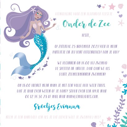 Kinderfeestje uitnodiging zeemeermin prinsessen zwemmen 3