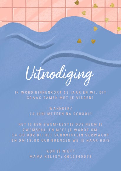 Kinderfeestje uitnodiging zwemfeestje zwembad! 3