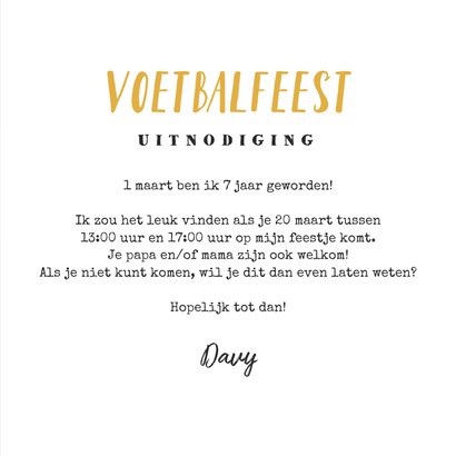 Kinderfeestje voetbal krijt goud foto uitnodiging 3
