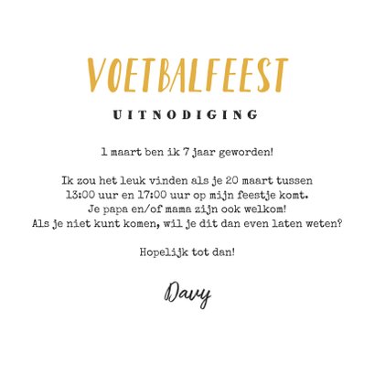 Kinderfeestje voetbal krijt goud foto uitnodiging 3