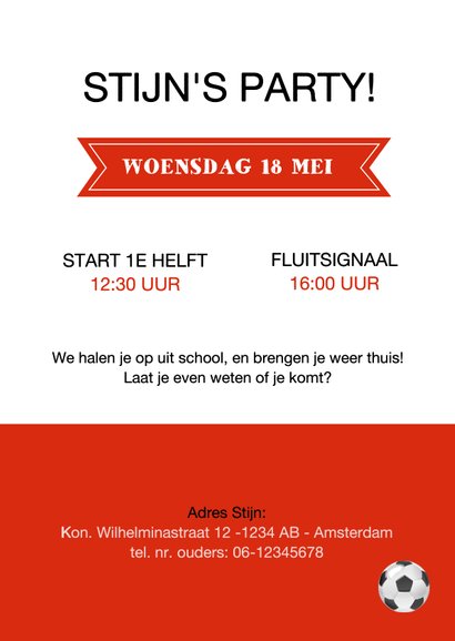 Kinderfeestje voetbalshirt uitnodiging rood wit 3