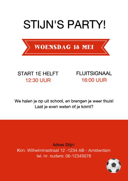 Kinderfeestje voetbalshirt uitnodiging rood wit 3