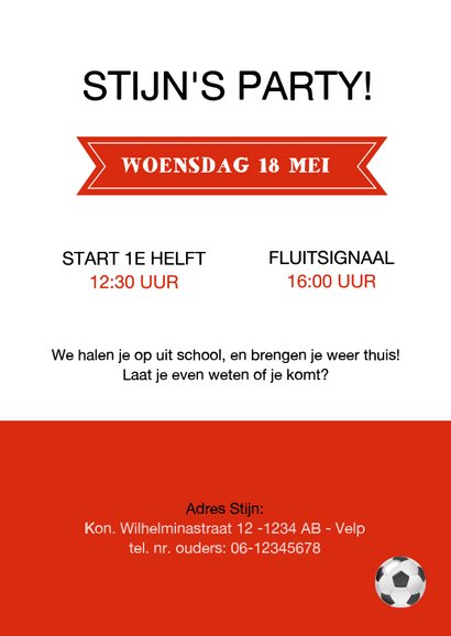 Kinderfeestje voetbalshirt uitnodiging rood wit 3