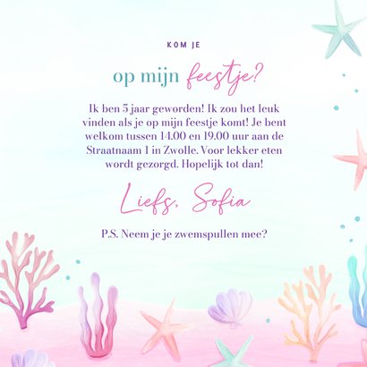 Kinderfeestje zeemeermin unicorn uitnodiging 3