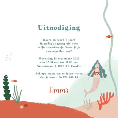 Kinderfeestje zwemfeestje zeemeermin onderwater uitnodiging 3