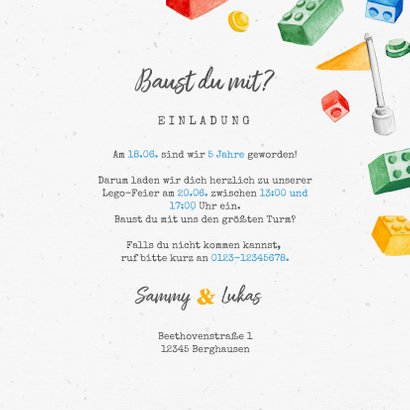 Kindergeburtstag Einladung Zwillinge Lego Party mit Foto 3