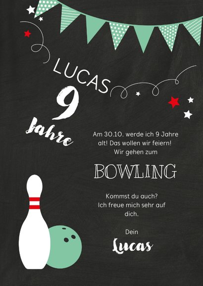 Kindergeburtstagseinladung Bowling grün 3