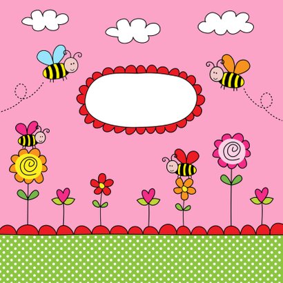 Kinderkaart bijtjes roze 2