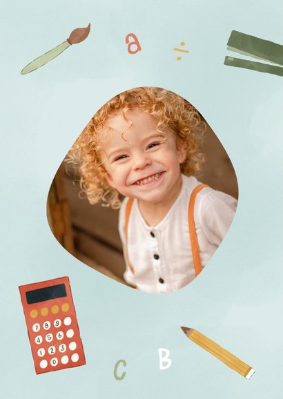 Kinderkaart naar school met schoolspulletjes 2