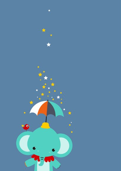 Kinderkaart - Olifantje met paraplu en sterren 2
