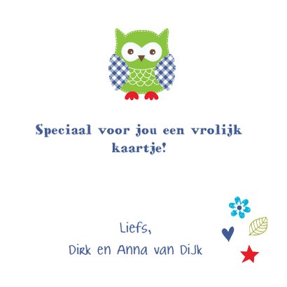 Kinderkaart uiltjes blauw jongen 3