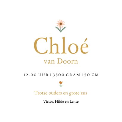Klassiek geboortekaartje kleine bloementjes goudfolie 3