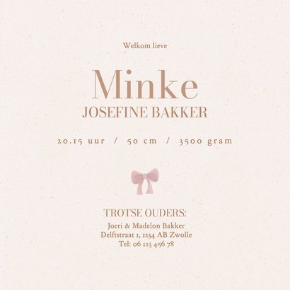 Klassiek geboortekaartje knuffel beer roze strikje 3