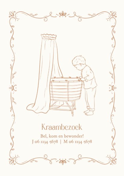 Klassiek geboortekaartje wieg en grote broer beige 2