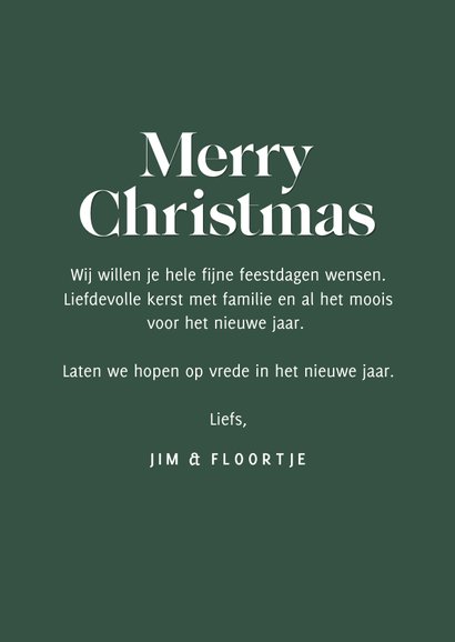 Klassiek kerstkaartje donkergroen met foto en takjes 3