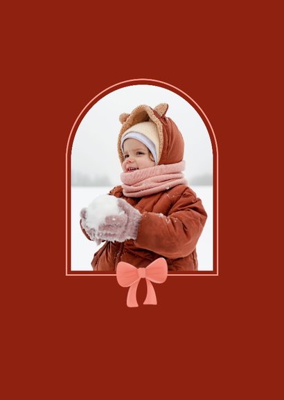 Klassiek rode kerstkaart met foto en strik 2