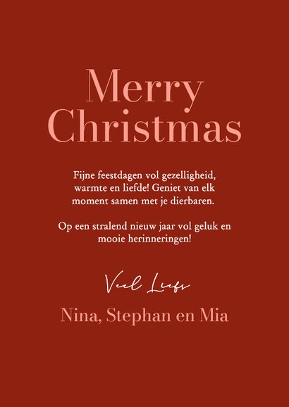 Klassiek rode kerstkaart met foto en strik 3