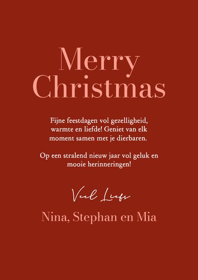 Klassiek rode kerstkaart met foto en strik 3