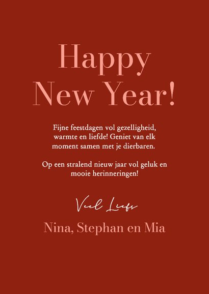 Klassiek rode nieuwjaarskaart met foto en strik 3