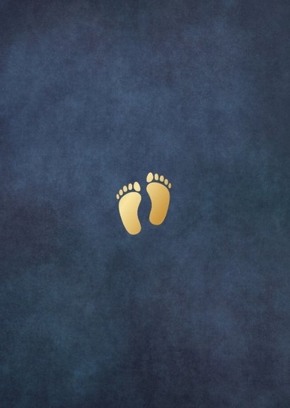 Klassiek staand geboortekaartje jongen met goudlook voetjes Achterkant