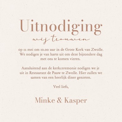 Klassiek trouwkaartje beige met papiertextuur 3