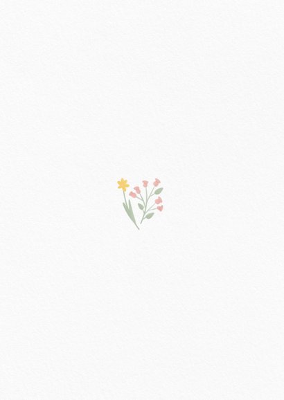 Klassiek wit geboortekaartje meisje met gansje en bloemen Achterkant