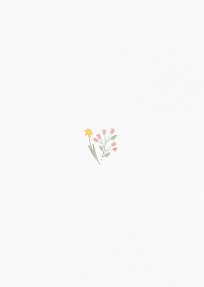 Klassiek wit geboortekaartje meisje met gansje en bloemen Achterkant