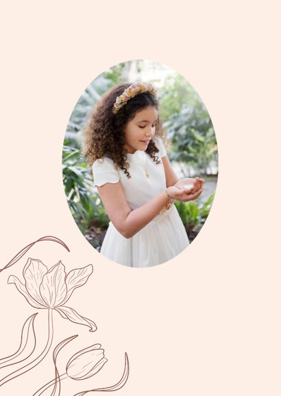 Klassieke communiekaart bedankt met foto en tulpen 2