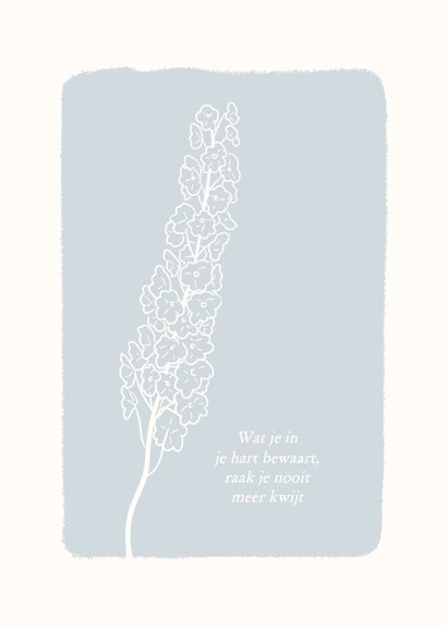 Klassieke condoleancekaart met lijntekening bloem blauw 2