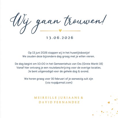 Klassieke donkerblauwe Ja trouwkaart uitnodiging met goud 3