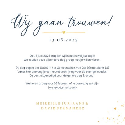 Klassieke donkerblauwe Ja trouwkaart uitnodiging met goud 3