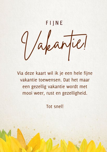 Klassieke fijne en zonnige vakantiekaart met zonnebloemen 3