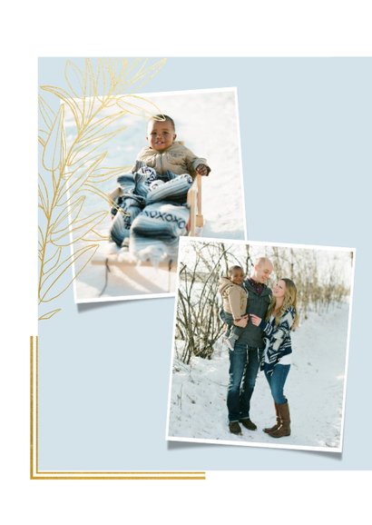 Klassieke fotokaart kerst met grote foto kader en gouden tak 2