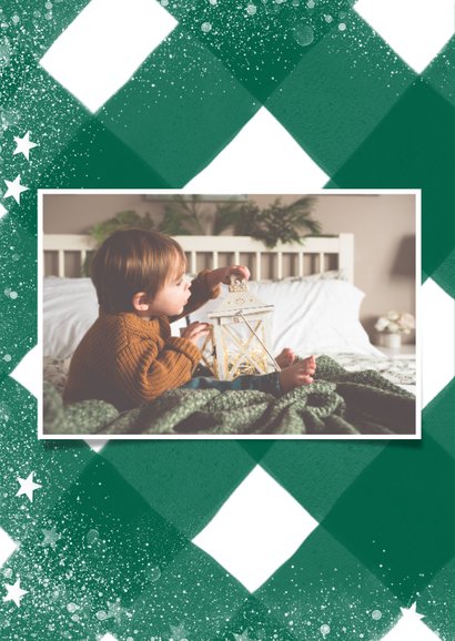 Klassieke fotokaart met ruitenpatroon, sneeuw en christmas 2