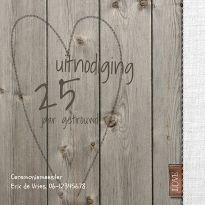 Klassieke houten 25 jarige jubileumkaart 2