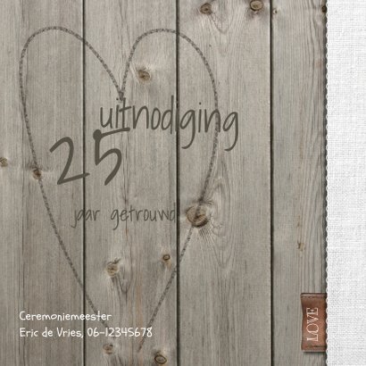 Klassieke houten 25 jarige jubileumkaart 2