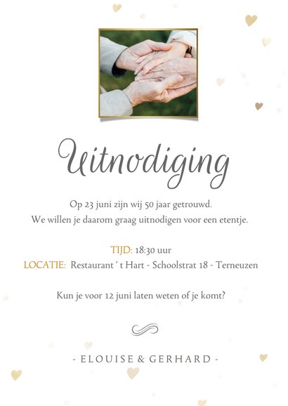 Klassieke huwelijksjubileum kaart 50 jaar met eigen foto 3