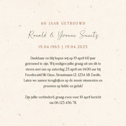 Klassieke jubileum uitnodiging met bloemen 60 jaar getrouwd 3