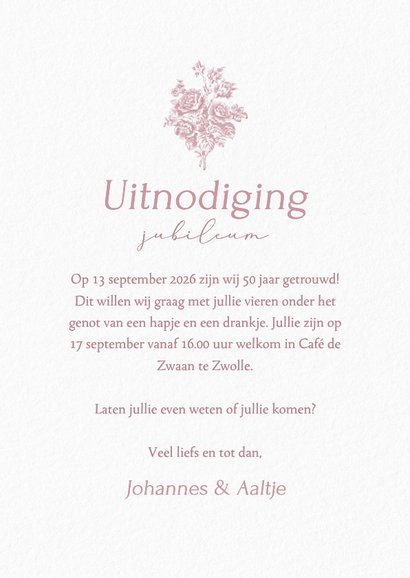 Klassieke jubileum uitnodiging met vintage roosje en foto's 3