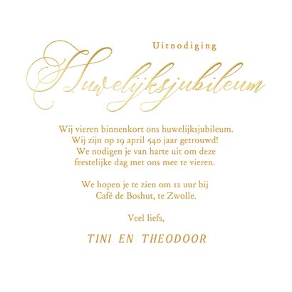 Klassieke jubileumkaart gouden typografie en foto 3