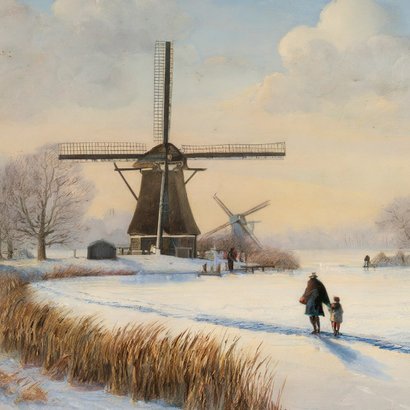 Klassieke kunst kerstkaart schilderij winterlandschap 2