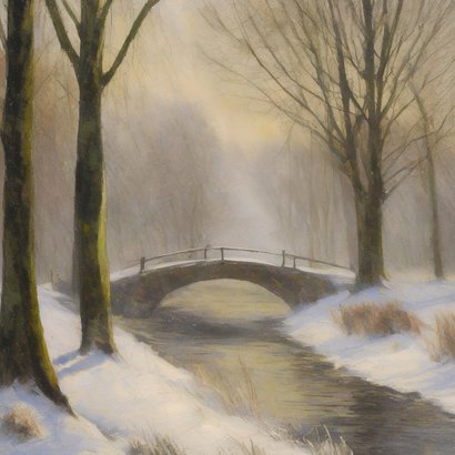 Klassieke kunst- kerstkaart winterlandschap schilderij 2