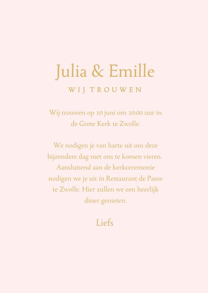 Klassieke minimalistische trouwkaart met gouden ornament 3
