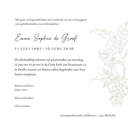 Klassieke rouwkaart lijnillustratie bloemen foto 3