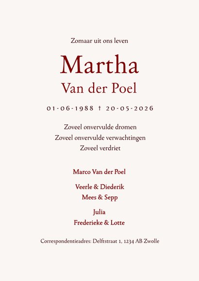 Klassieke rouwkaart met rode lijntekening van een klaproos 3