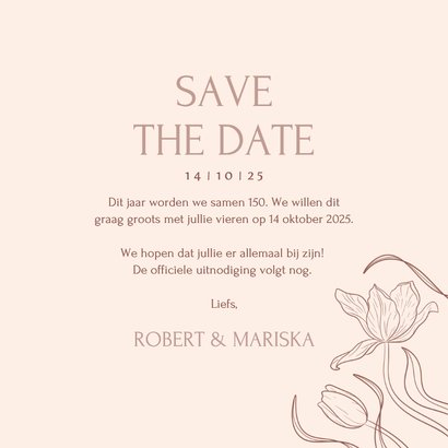 Klassieke save the date uitnodiging samen jarig tulpen 3