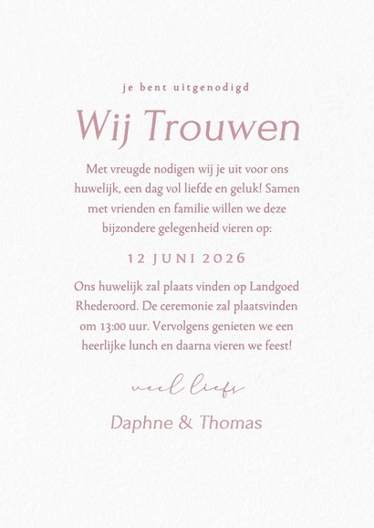 Klassieke trouwkaart met vintage roze boeket met rozen 3